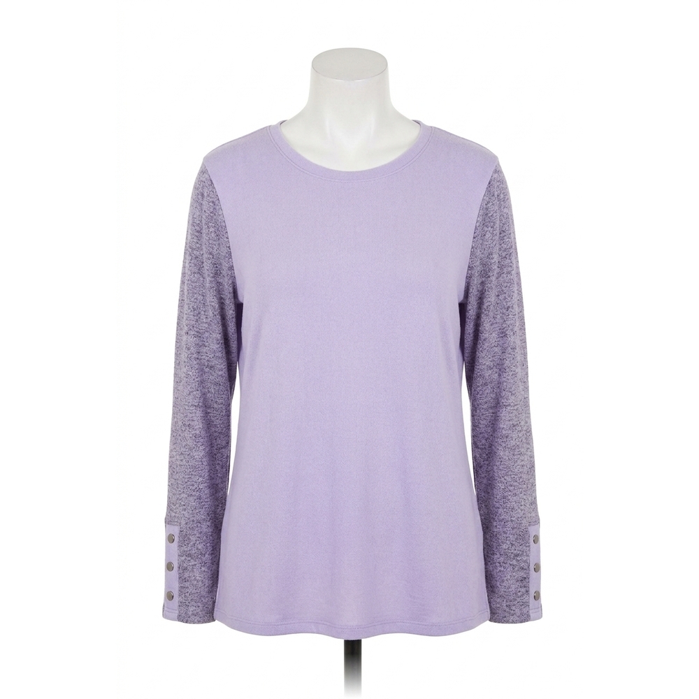 NEW FRENCH KYSS snap sleeve v-neck pullover in black/lilac